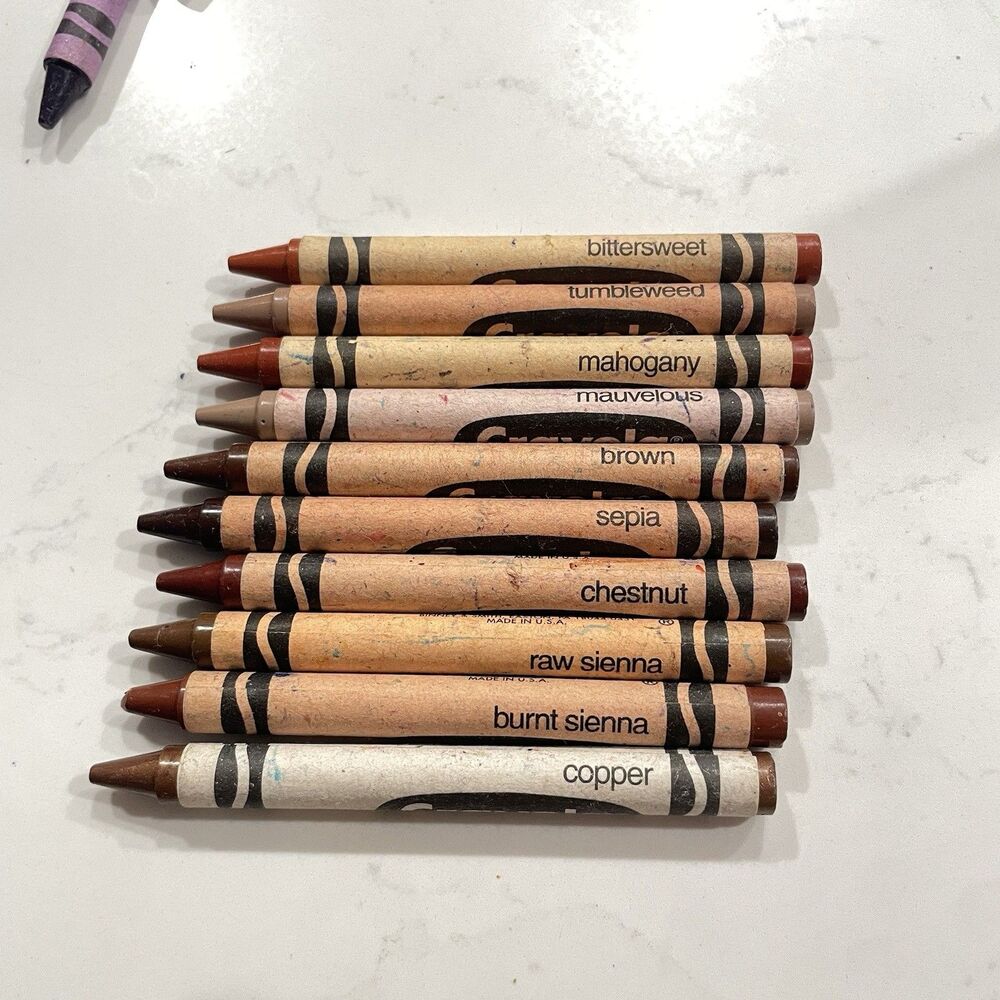 Vintage Binney And Smith Crayola Crayons Browns Raw Sienna Tumbleweed Discont